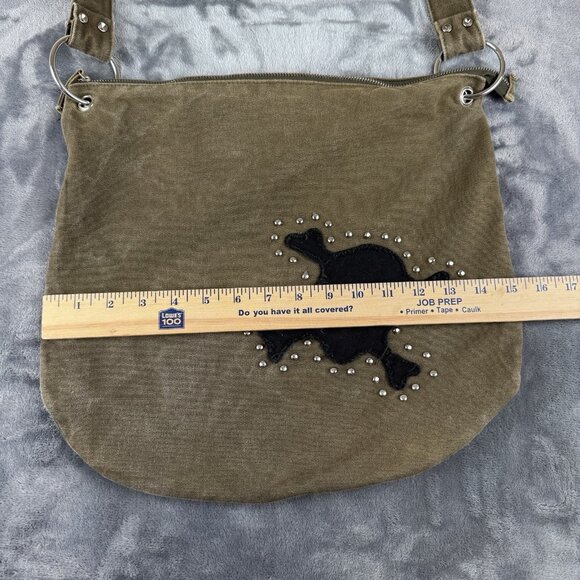 Army Green Denim Purse Bag Skull Rivet Studded Grunge Punk Y2K Retro Fashion Exp - Picture 3 of 9